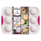 Trudeau Reinforced Structured Silicone Muffin Pan 2 Pack, 12-Cup, Confetti/Fuchsia – Hybrid Silicone & Hard Lining for Shape Retention, Non-Stick, Dishwasher Safe, BPA-Free Bakeware for Muffins & Cupcakes