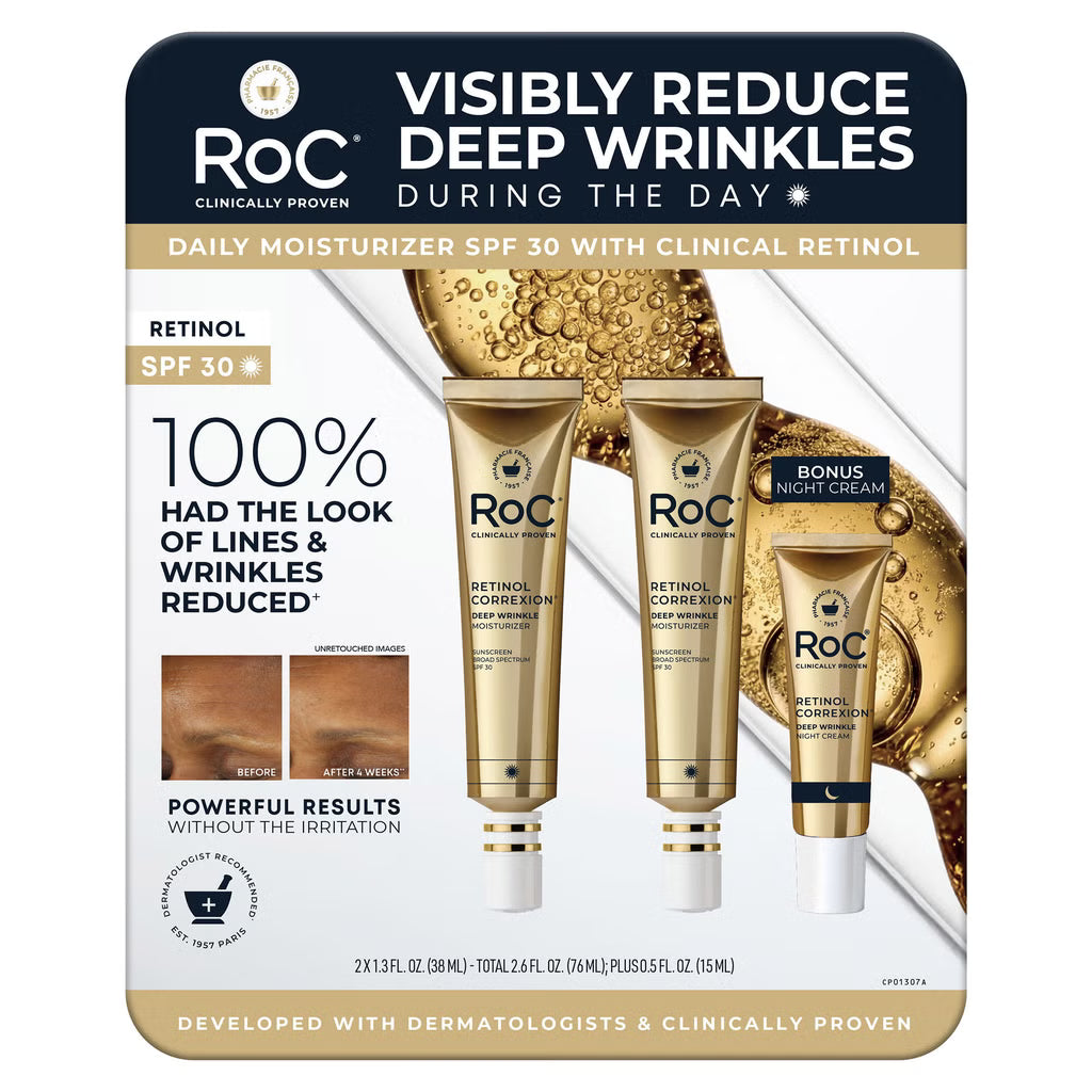 RoC Day and Night Retinol Correxion Cream with SPF 30, 1.3Fl Oz, 2 pack