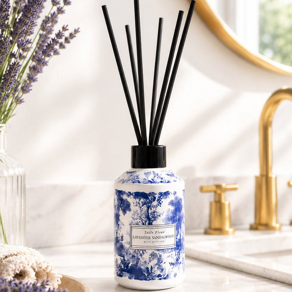 Toile Fleur Collection Reed Diffuser Set of 3 | Made in USA | Pine Cedar, Oakmoss Amber, Lavender Sandalwood | 6.7 fl oz Glass Bottles
