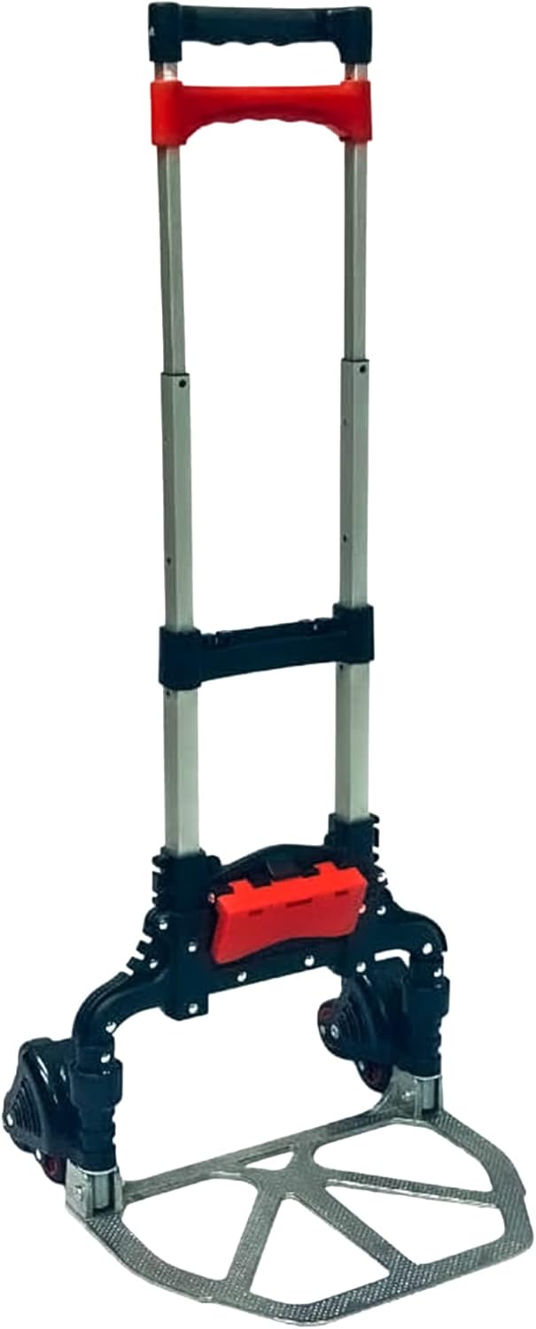 Magna Cart Stair Climbing 6-Wheel Folding Aluminum Hand Truck Dolly Cart with Tote Attachment Ideal for Moving Boxes, Groceries, Heavy Equipment, Red