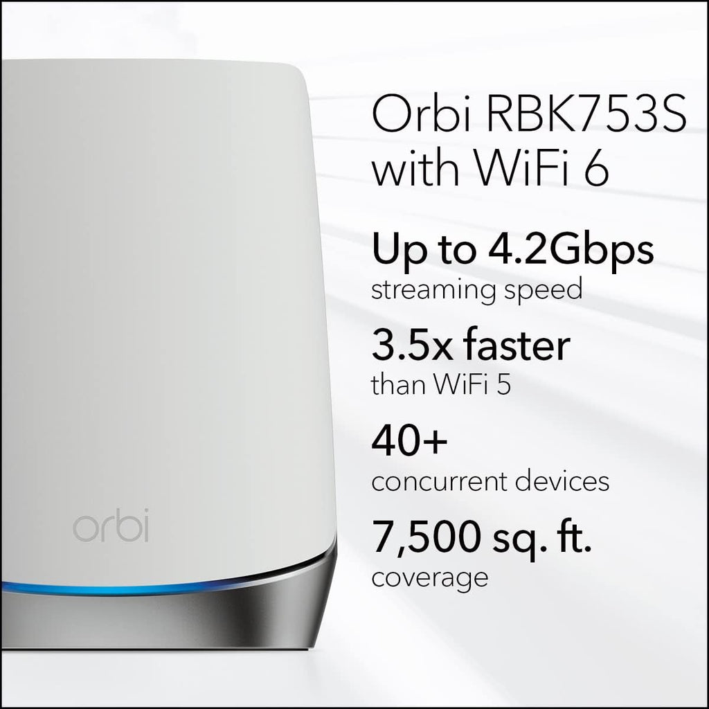 NETGEAR Orbi Whole Home Tri-Band Mesh WiFi 6 System (RBK753S) – with 1-Year NETGEAR Armor Internet Security – Router with 2 Satellite Extenders | Coverage up to 7,500 sq.ft, 40 Devices | 4.2Gbps