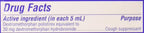 Drug facts label with active ingredient and purpose details