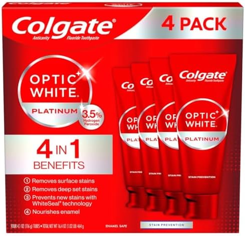 Colgate Optic White Platinum toothpaste 4-pack packaging