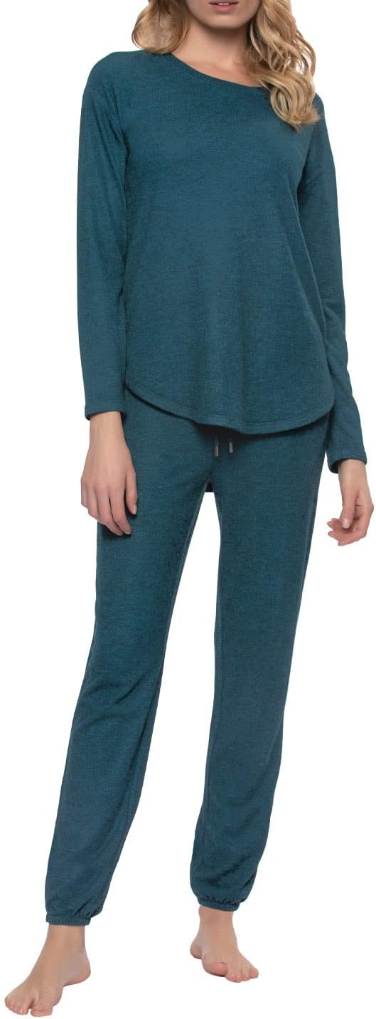 Felina Comfyz Coco Women's 2-Piece Lounge Set Brushed Jersey LS Top & Jogger, Turkish Tile Blue, X-Small