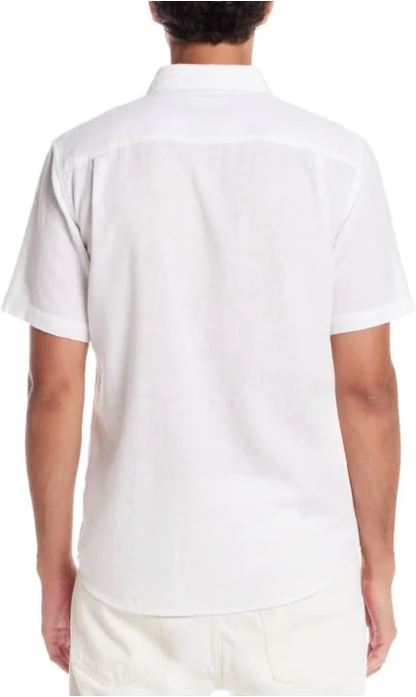 Weatherproof Vintage Men’s Short Sleeve Linen Blend Woven Button Down Shirt (US, Alpha, Medium, Regular, Regular, White)