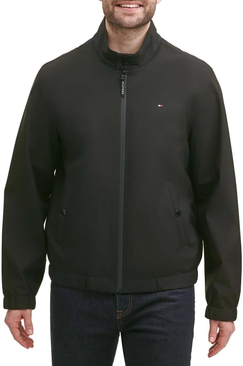 Tommy Hilfiger Men’s Water and Wind Resistant Stand Collar Bomber Jacket (Black, X-Large)