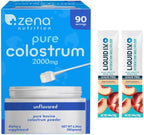 Zena Nutrition pure colostrum supplement packaging and Liquid I.V. electrolyte drinks.