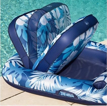 Luxury Aqua Pool Lounger Lake Float - 2 Pack - 2 in 1 Design (Pool Lounge + Tanner) Size XL Contoured Head & Footrest - Coolweave Mesh Blue Stripe