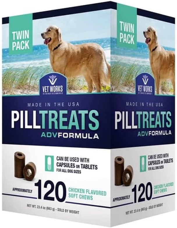 120 Count - Chicken Flavor Pill Treats Soft Chews - Health & Wellness Supplements for Dogs - Vet Works