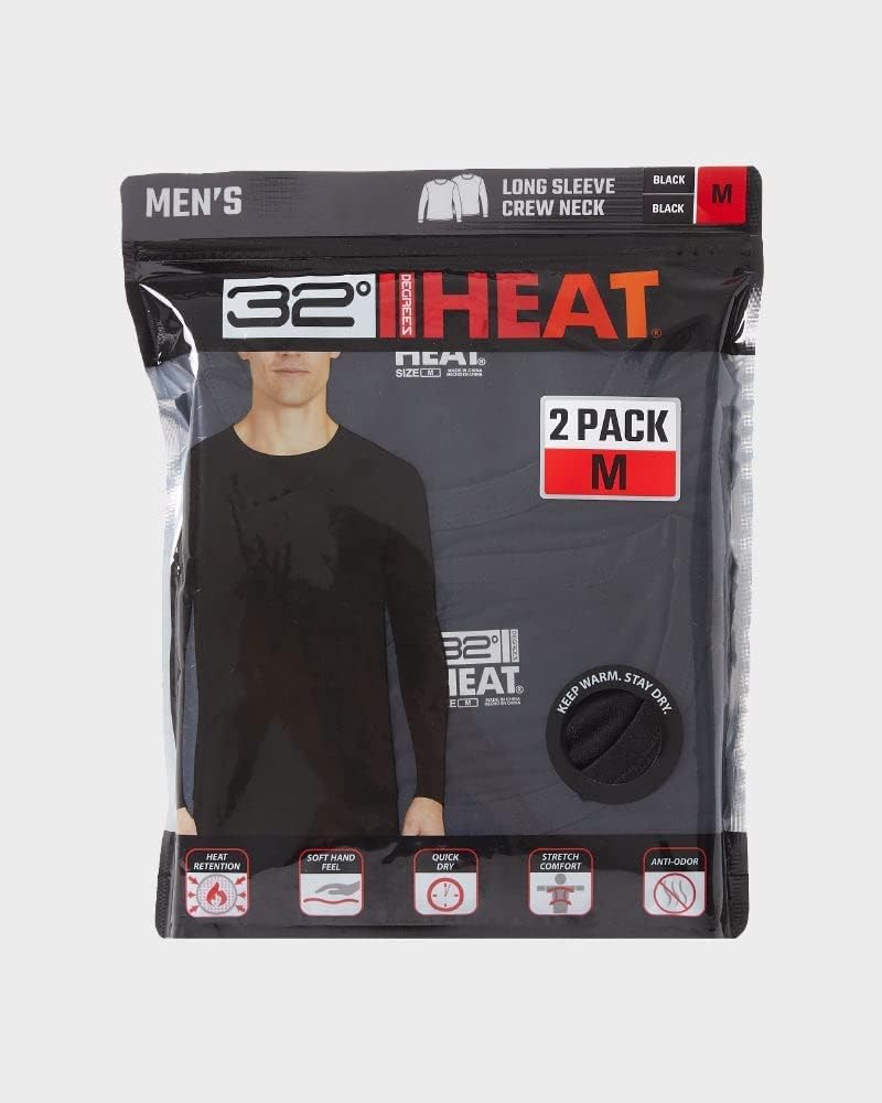 32 Degree Men's 2-Pack Performance Lightweight Thermal Baselayer Crewneck Top