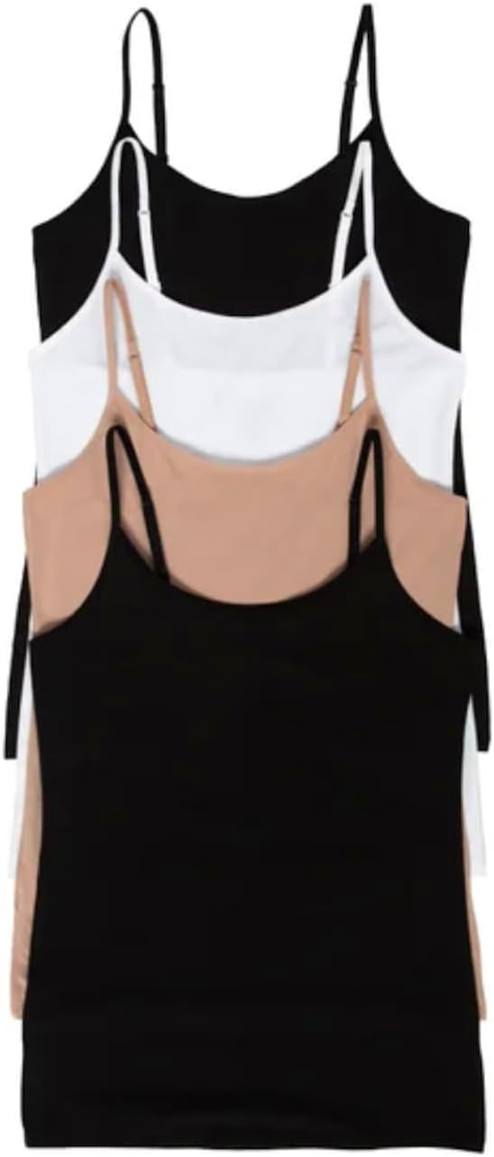 Felina Women's 4 Pack Cotton Stretch Camisole with Adjustable Straps (US, Alpha, Small, Regular, Regular, Black/Black/White/Warm Taupe(Nude))