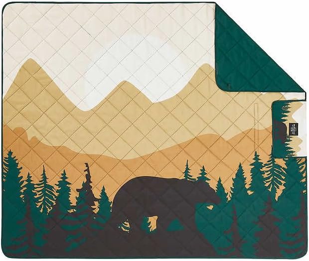 Weatherproof Vintage Outdoor Blanket - 60in x 72in, Portable & Foldable, Sandproof, Waterproof, Picnic & Camping Blanket with Carry Strap (Bear)