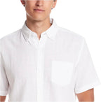 Weatherproof Vintage Men’s Short Sleeve Linen Blend Woven Button Down Shirt (US, Alpha, Medium, Regular, Regular, White)