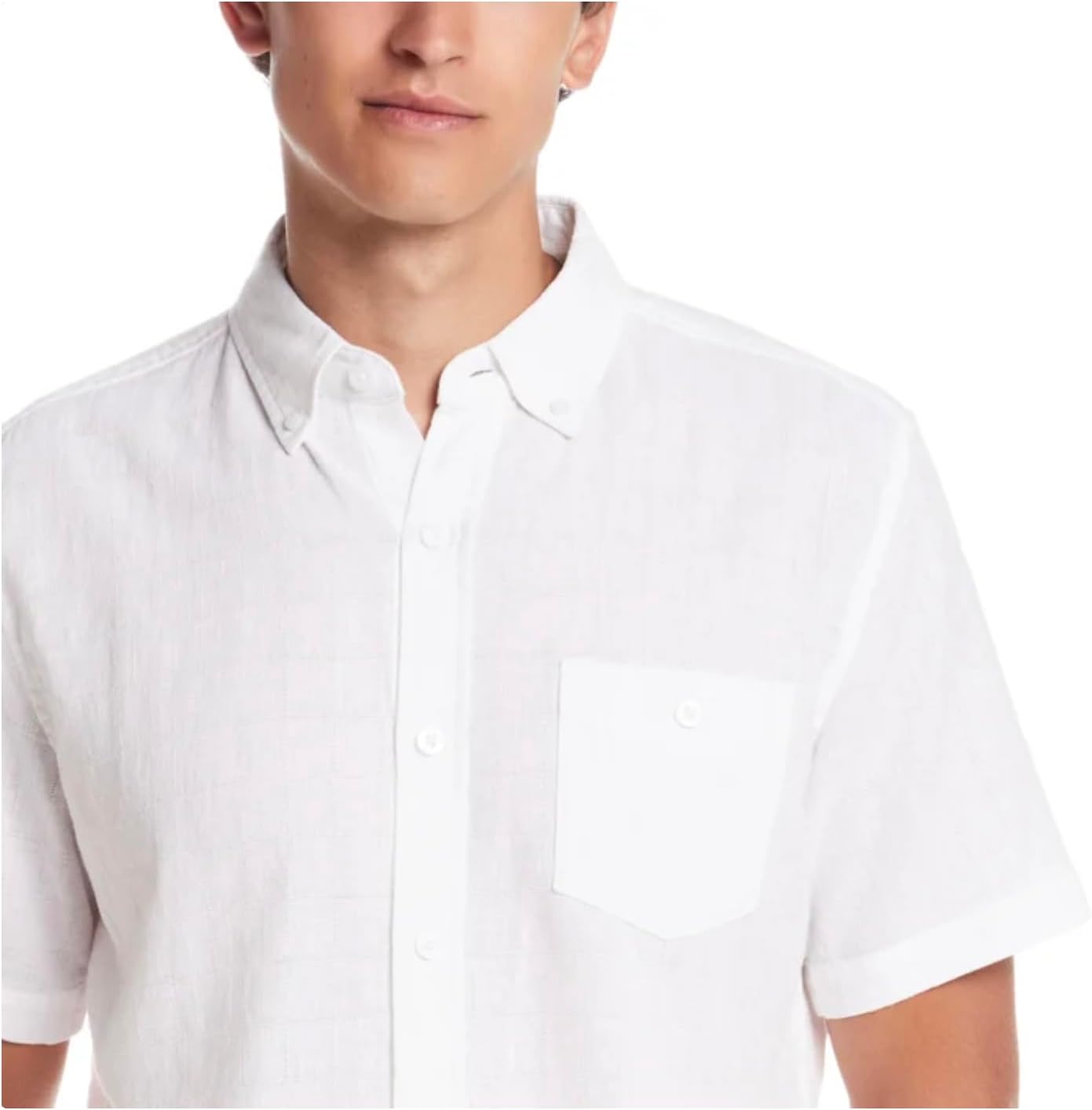 Weatherproof Vintage Men’s Short Sleeve Linen Blend Woven Button Down Shirt (US, Alpha, Medium, Regular, Regular, White)