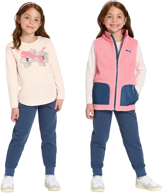 PUMA Kids 3-Piece Vest Set – Full Zip Vest, Long Sleeve Tee & Jogger