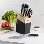 Skandia Constract 10-Piece Knife Block Set – Medium, Silver Stainless Steel Kitchen Knives with Wood Storage Block, Precision Cutting Tools for Everyday Cooking