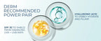Two skincare products with hyaluronic acid and SPF 30 on a light blue background.