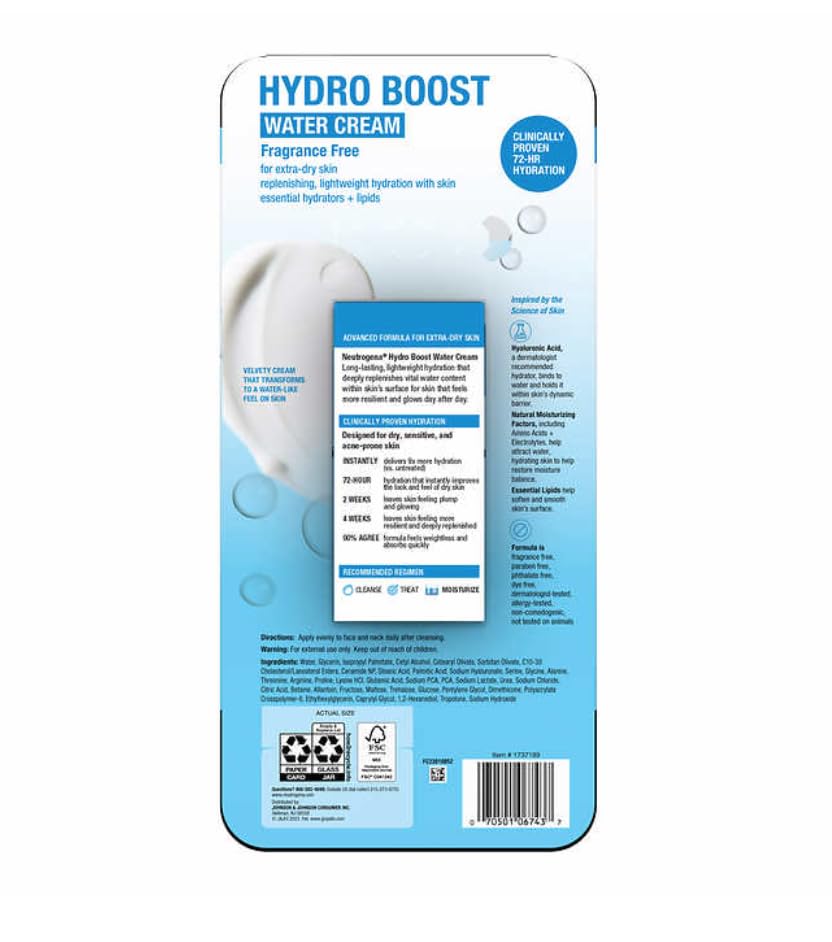 Hydro Boost water cream packaging with blue and white design on a white background