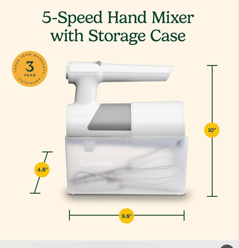 Cuisinart 5 Speed Hand Mixer with Storage Case, White, HM-150S