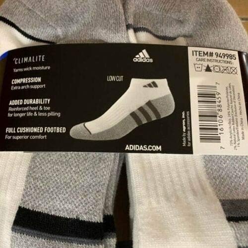 Adidas Men's Low Cut Sock (6 Pair), 6Count, Fits Shoe Size 6-12, White