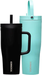 Corkcicle Leakproof Hydration Set, 2-Pack Go Cup XL (30oz) and Cruiser (22oz) Insulated Tumblers with Straws Black/Teal