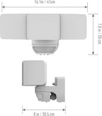 Measurement chart of a security camera system with dimensions labeled.