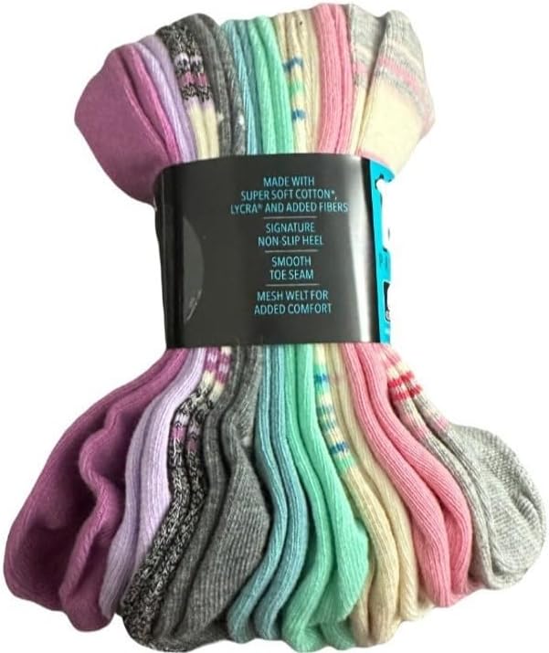 K BELLS No Show Socks, 10 Pairs, Assorted Solids and Stripes, Fits Shoe Sizes 5.5-10