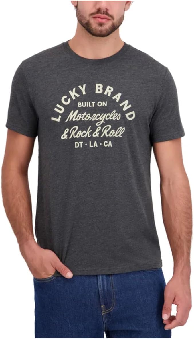 Lucky Brand Men's Short Sleeve Graphic Tee Shirt (US, Alpha, Large, Regular, Regular, Black)