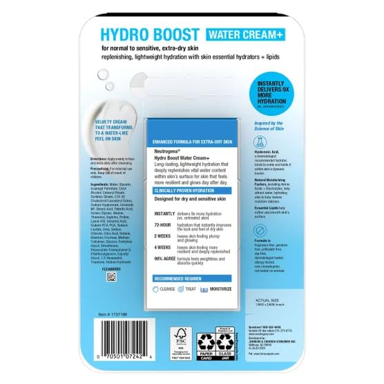 Back view of Hydro Boost water cream packaging with text and branding.