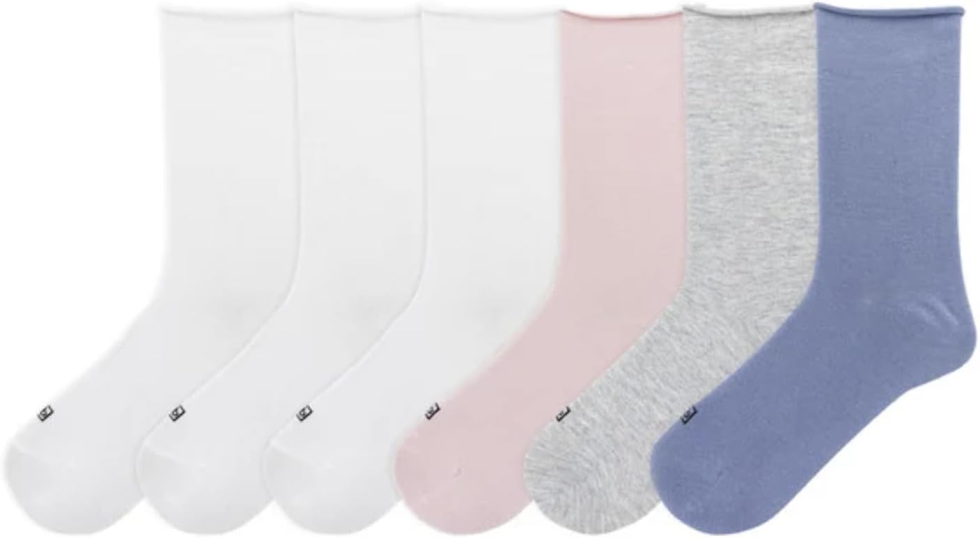 K. Bell Women's Modal Roll Top Socks, 6 pairs, Assorted Solid Colors, Fits Shoe Sizes 5.5-10
