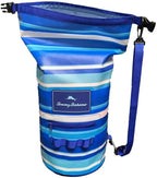 Blue striped bag with Tommy Bahama logo on a white background