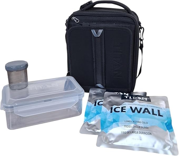 Titan Deep Freeze Fridge Cold Expandable Lunch Pack | Includes 2X 250g High Performance Ice Walls | Insulated Horizontal Design (Black)