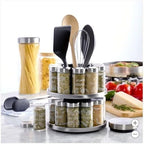 Kamenstein 20 Jar Revolving Countertop Spice Rack with integrated tool caddy Spices with removable shaker disc Included, FREE Spice Refills for 5 Years: Brushed Nickel