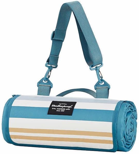 Weatherproof Vintage Outdoor Blanket (60in x 72in) - Portable Picnic Blankets Waterproof Foldable & Beach Blanket Waterproof Sandproof with Carry Strap, Camping Blanket - Foldable Waterproof (Stripe)