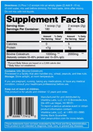 Supplement facts label on a blue background