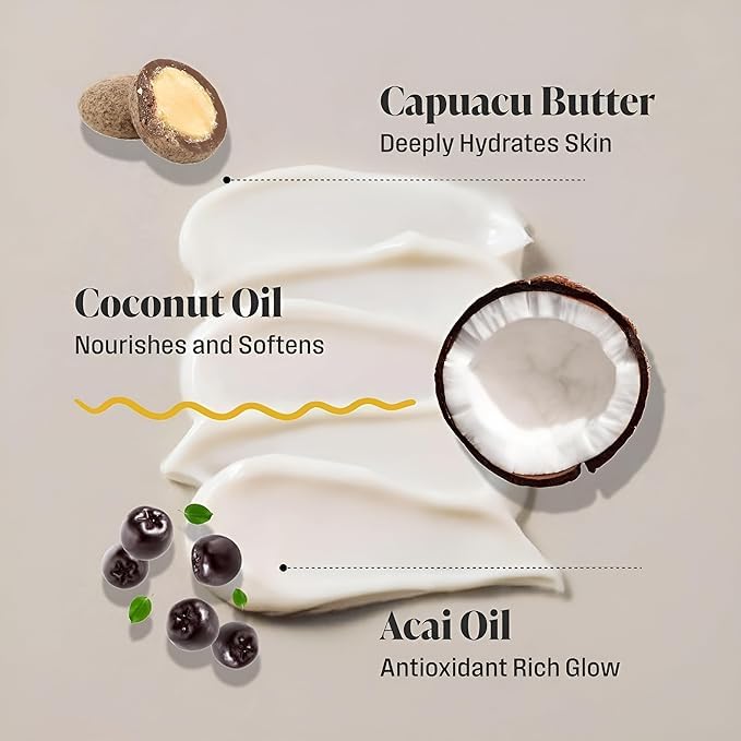 Brazilian Body Butter Cream 3-Pack – Cupuaçu Butter Infused Lotion for Deep Hydration – Includes One 6 fl oz Jar and Two 3 fl oz Travel Sizes – Fast-Absorbing, Non-Greasy, Nourishing Moisturizer