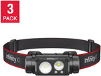 Infinity X1 Rechargeable LED Headlamps, 1500 Lumens, Up to 30 Hours Runtime, 6 Modes, 3-Pack