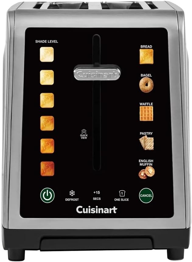 Cuisinart SimpliTouch XL 2-Slice Toaster – Extra-Wide Slots, Touchscreen Controls, 7 Shade Settings, Bagel & Reheat Functions, Stainless Steel