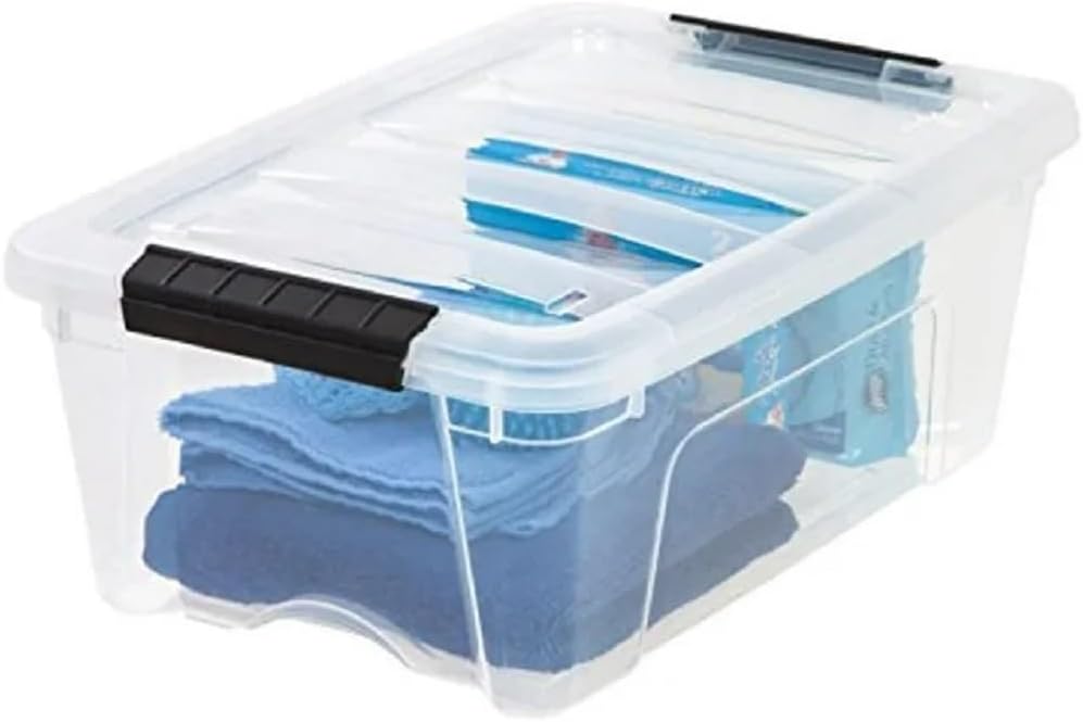 iris Buckle Up Storage Box, 12.9 Quart, Clear, 4 Count