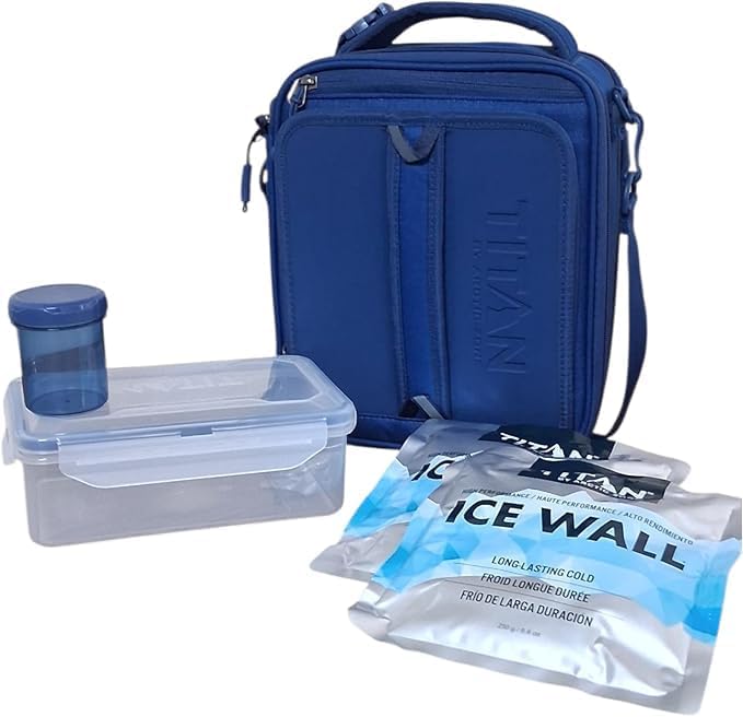 Titan Deep Freeze Fridge Cold Expandable Lunch Pack | Includes 2X 250g High Performance Ice Walls | Insulated Horizontal Design (Navy Blue)