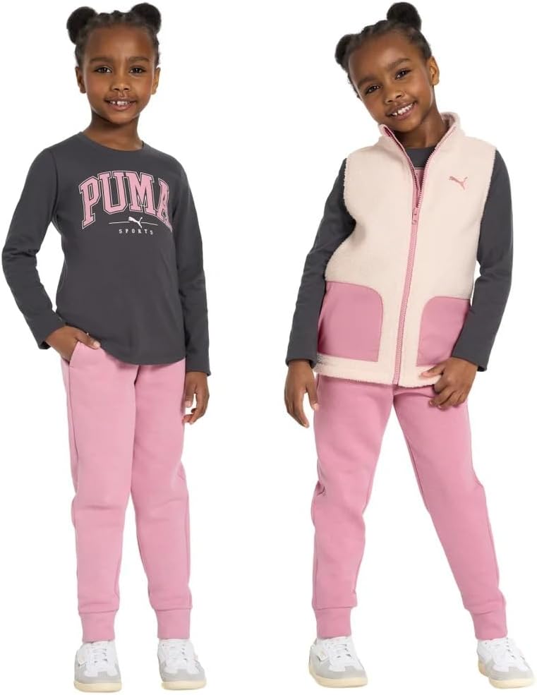 PUMA Kids 3-Piece Vest Set – Full Zip Vest, Long Sleeve Tee & Jogger