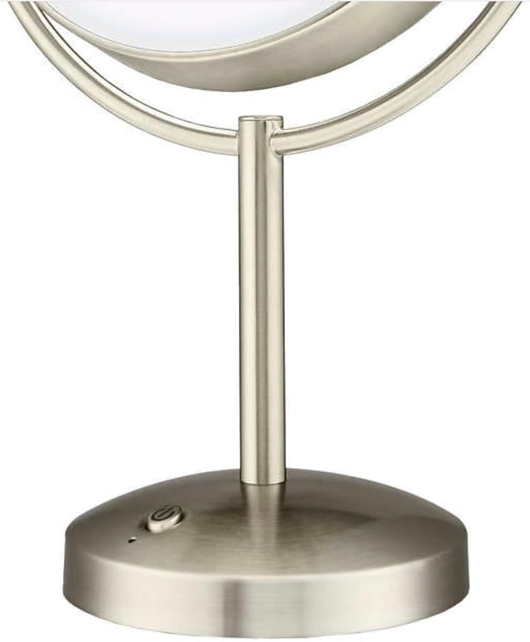 Conair Reflections Double-Sided LED Lighted Tabletop Mount Vanity Makeup Mirror, 1x/10x Magnification, Satin Nickel (Rechargeable)