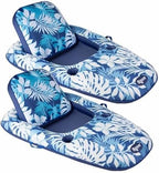 Luxury Aqua Pool Lounger Lake Float - 2 Pack - 2 in 1 Design (Pool Lounge + Tanner) Size XL Contoured Head & Footrest - Coolweave Mesh Blue Stripe