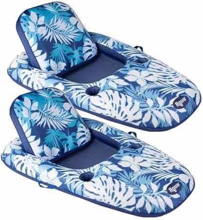 Luxury Aqua Pool Lounger Lake Float - 2 Pack - 2 in 1 Design (Pool Lounge + Tanner) Size XL Contoured Head & Footrest - Coolweave Mesh Blue Stripe