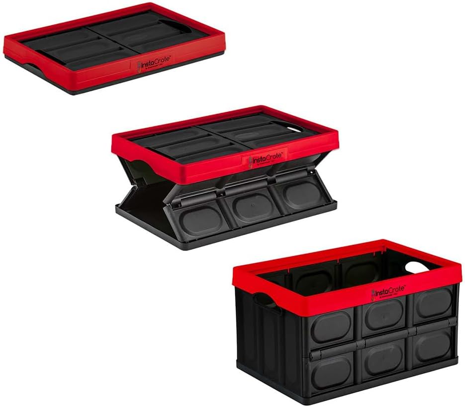 GREENMADE InstaCrate Collapsible Storage Container, 12 gal, Red/Black