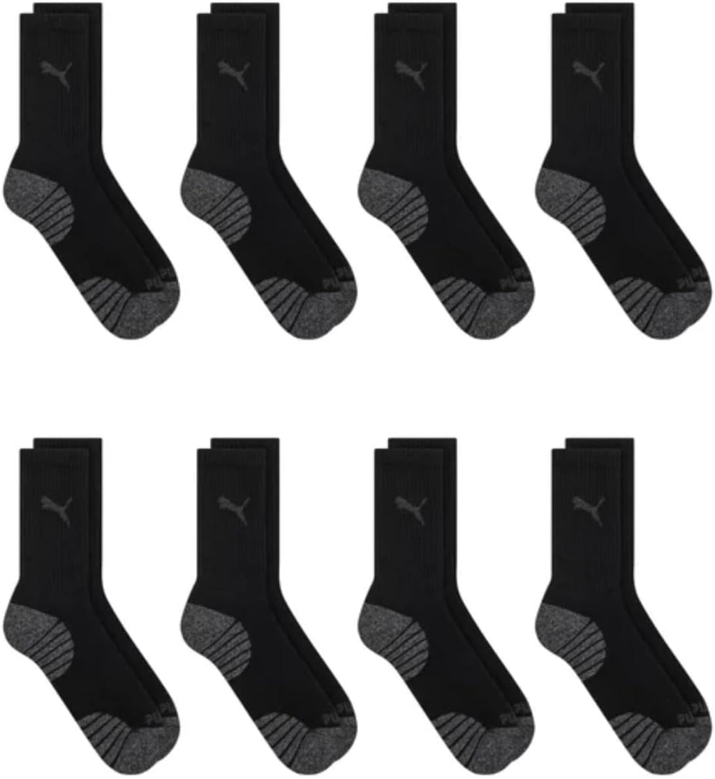 Puma Drycell Men's Crew Socks, 8 Pairs, Black, Fits Shoe Sizes 6-12