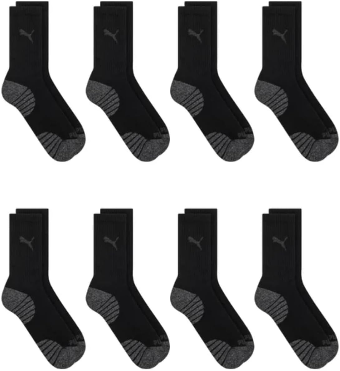 Puma Drycell Men's Crew Socks, 8 Pairs, Black, Fits Shoe Sizes 6-12