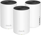 Three white and black network devices with 'deco 6E' branding on a white background