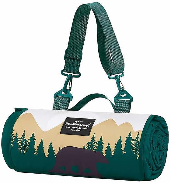 Weatherproof Vintage Outdoor Blanket - 60in x 72in, Portable & Foldable, Sandproof, Waterproof, Picnic & Camping Blanket with Carry Strap (Bear)