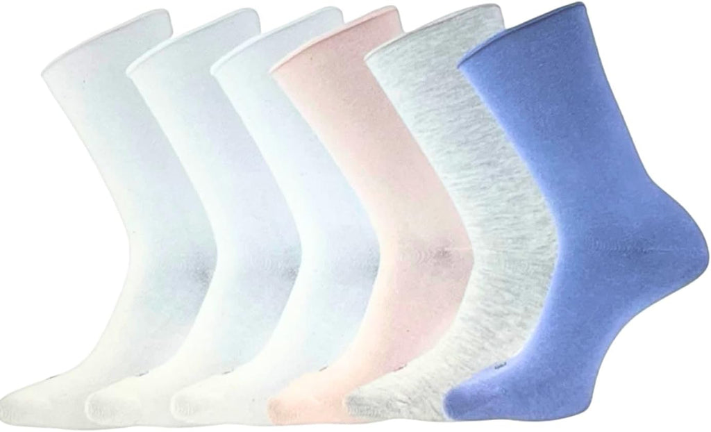 K. Bell Women's Modal Roll Top Socks, 6 pairs, Assorted Solid Colors, Fits Shoe Sizes 5.5-10
